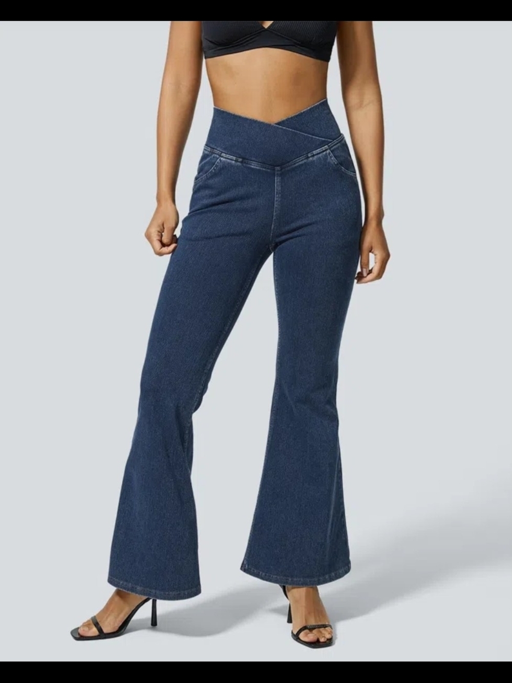 NWT Halara Flex™ High Waisted Crossover Pocket Washed Flare Jeans Sz L  Reg.#069